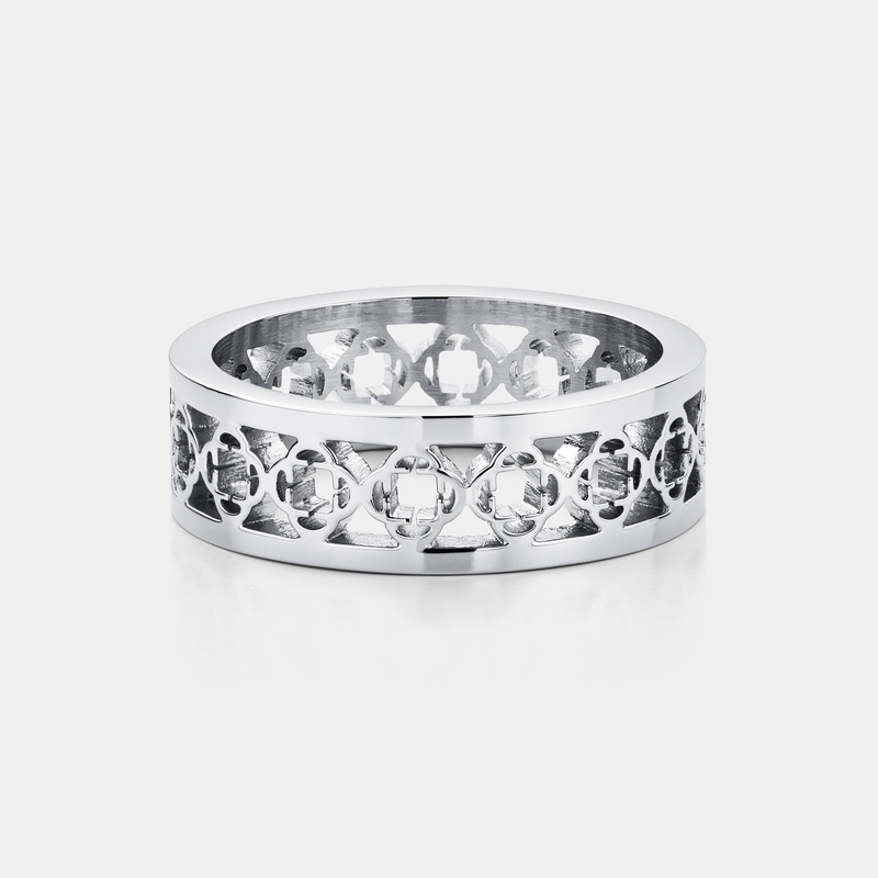 Anillo de banda con forma de trébol (plata)
