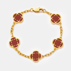 Pulsera de piedra de trébol rojo (oro)
