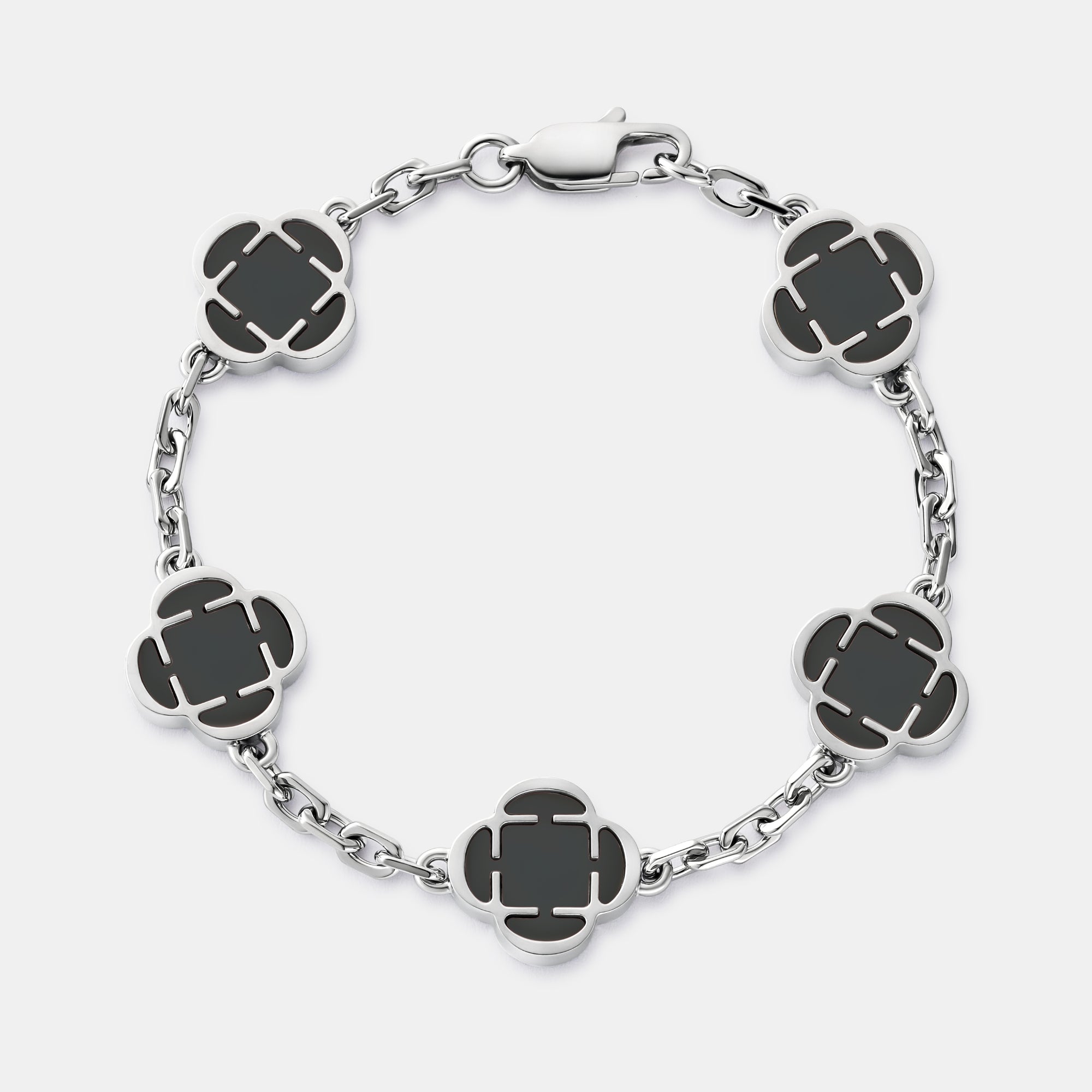 Onyx Clover Stone Bracelet (Silver)