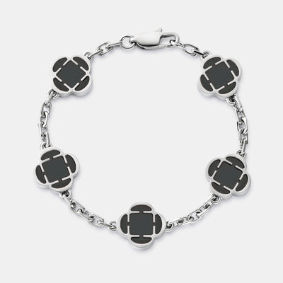 Pulsera de piedra de trébol de ónix (plata)