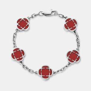 Pulsera de piedra de trébol rojo (plata)
