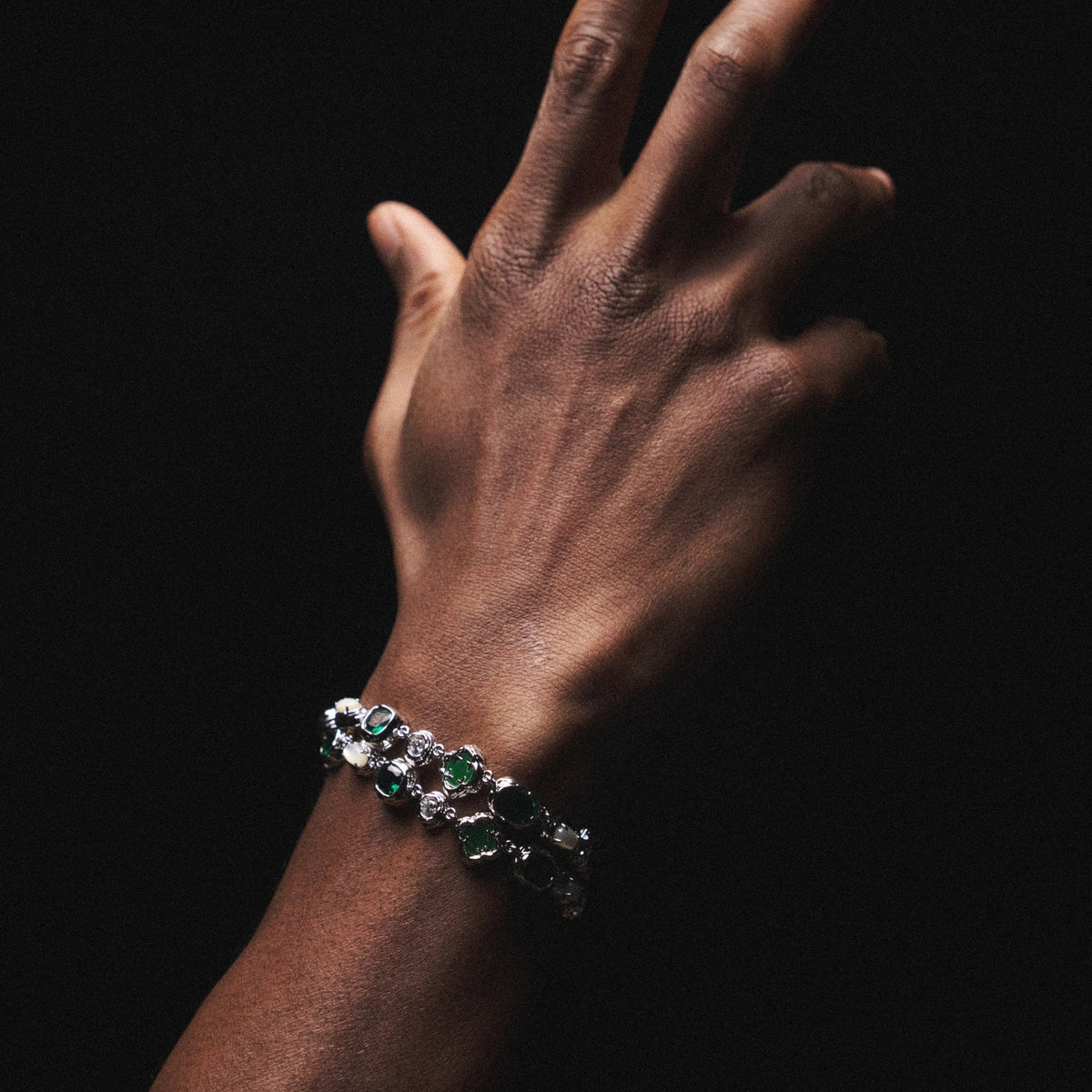 Melted Emerald Gemstone Bracelet (Silver)