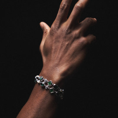 Melted Emerald Gemstone Bracelet (Silver)