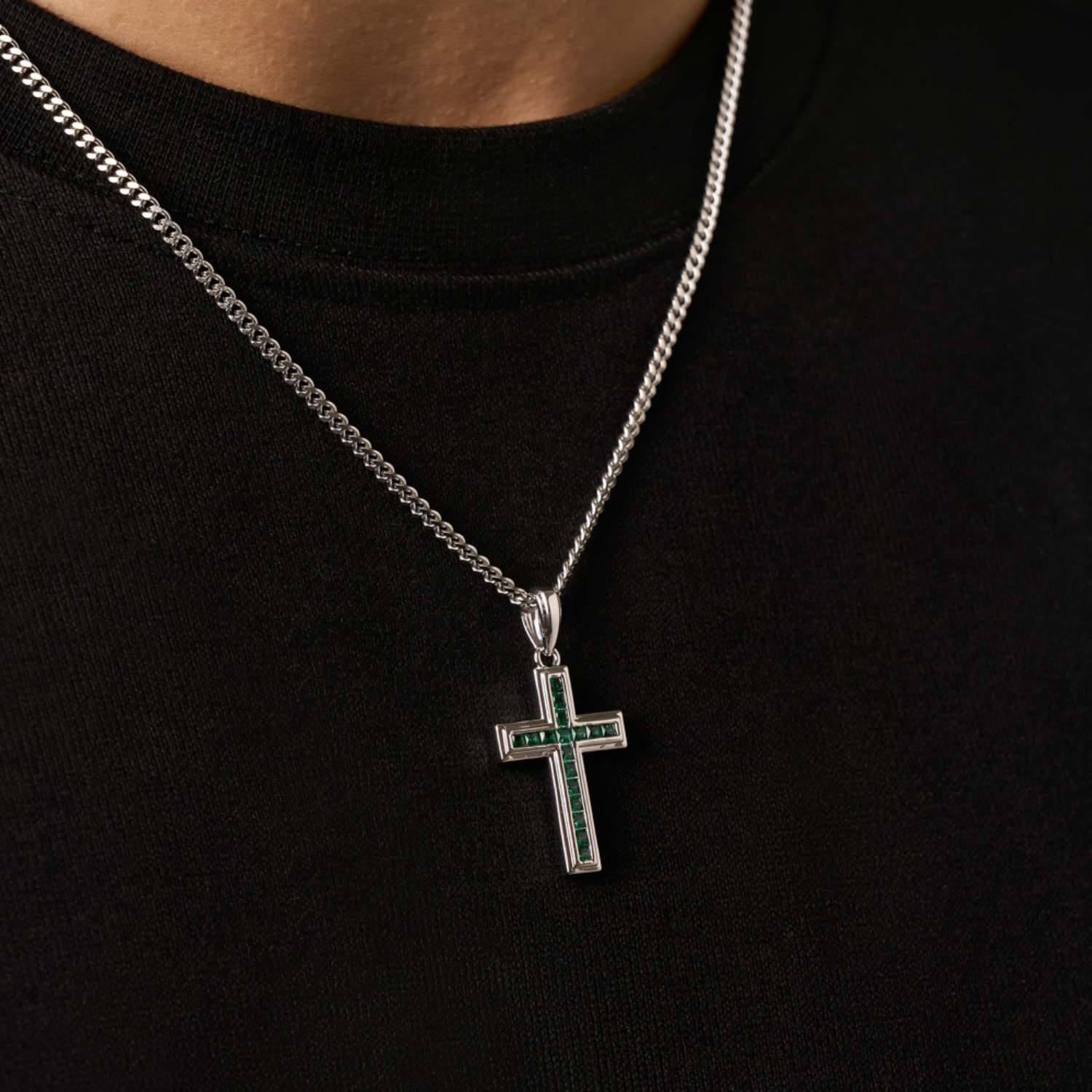 Emerald Stone Cross (Silver)