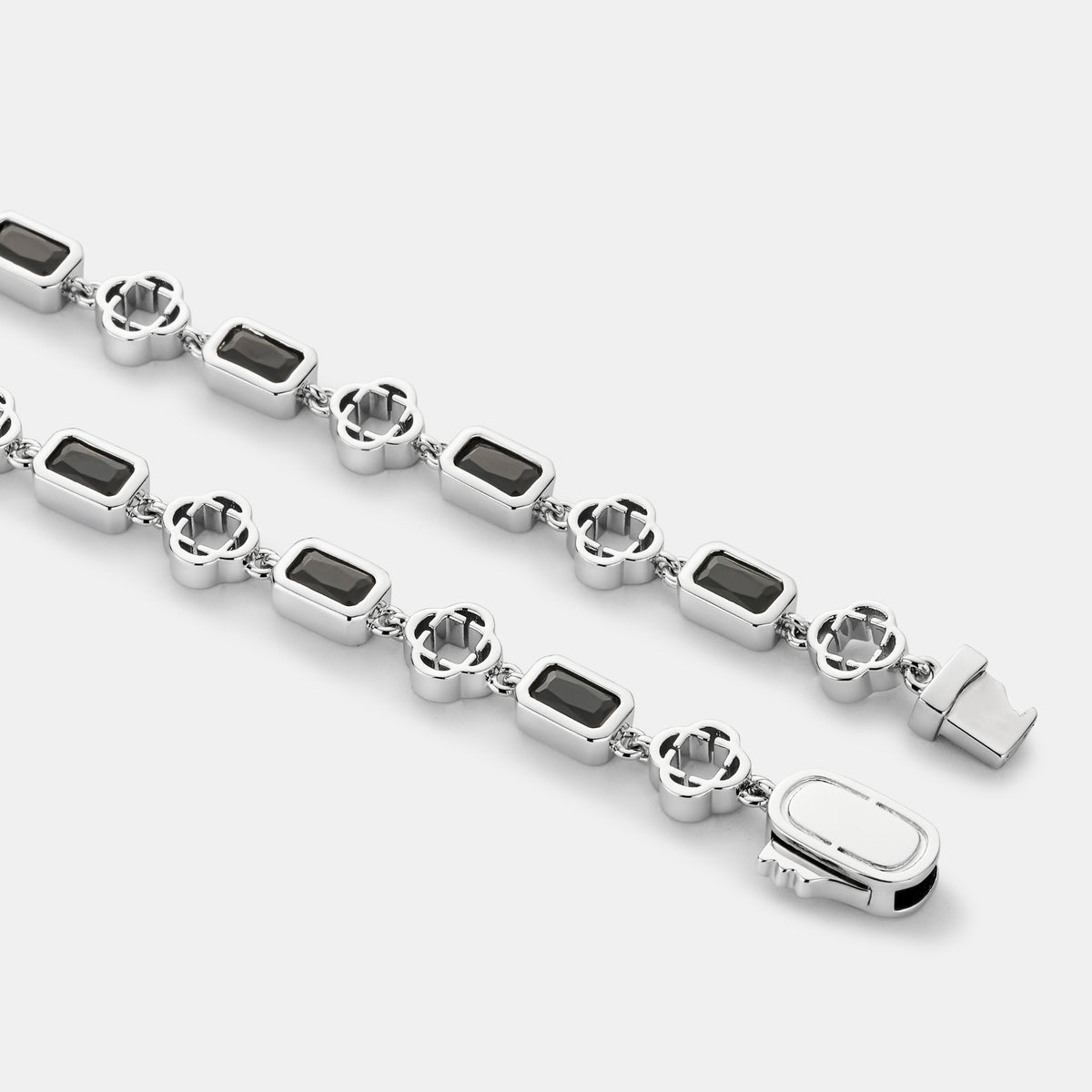 Green Gemstone Clover Bracelet (Silver)