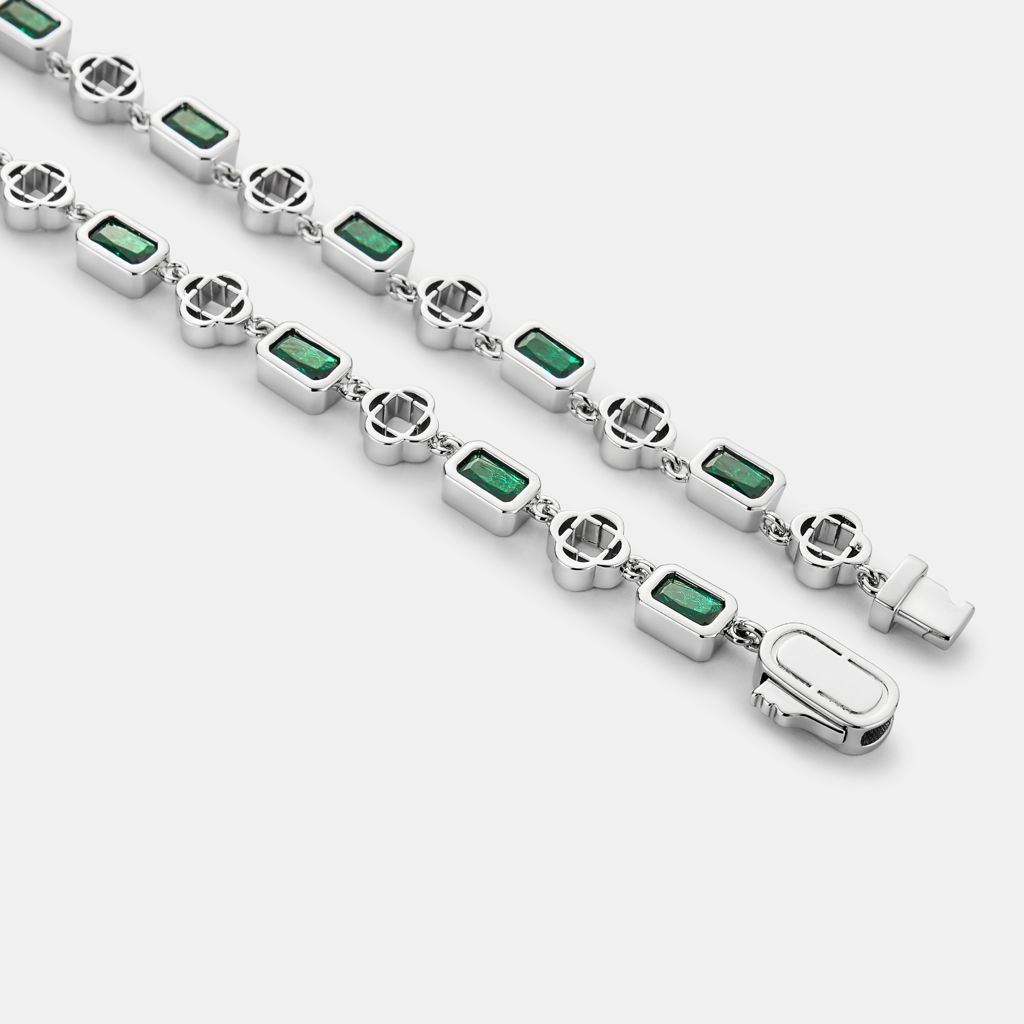 Pulsera de trébol con piedras preciosas verdes (plata)