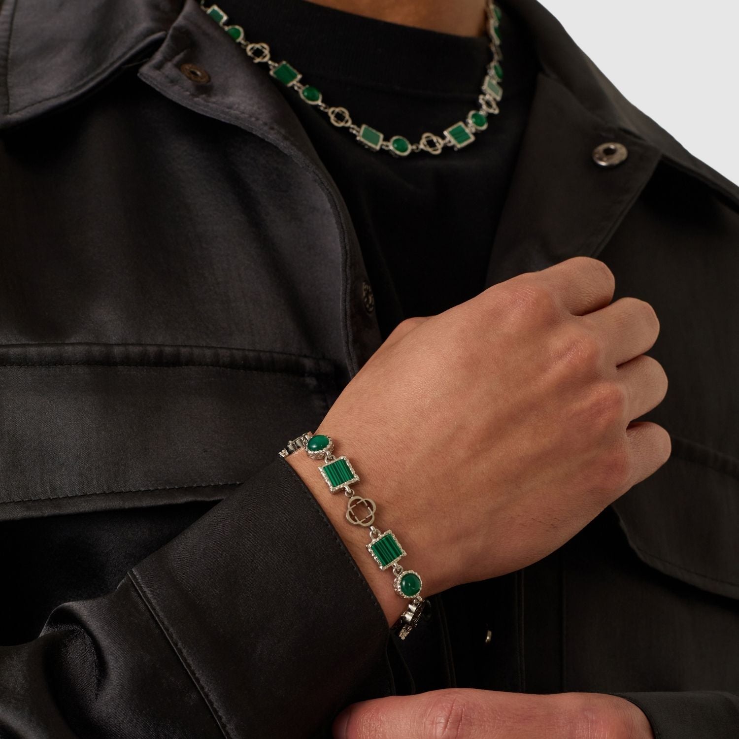 Green Quartz Gemstone Bracelet (Silver)