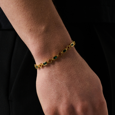 Green Gemstone Clover Bracelet (Gold)