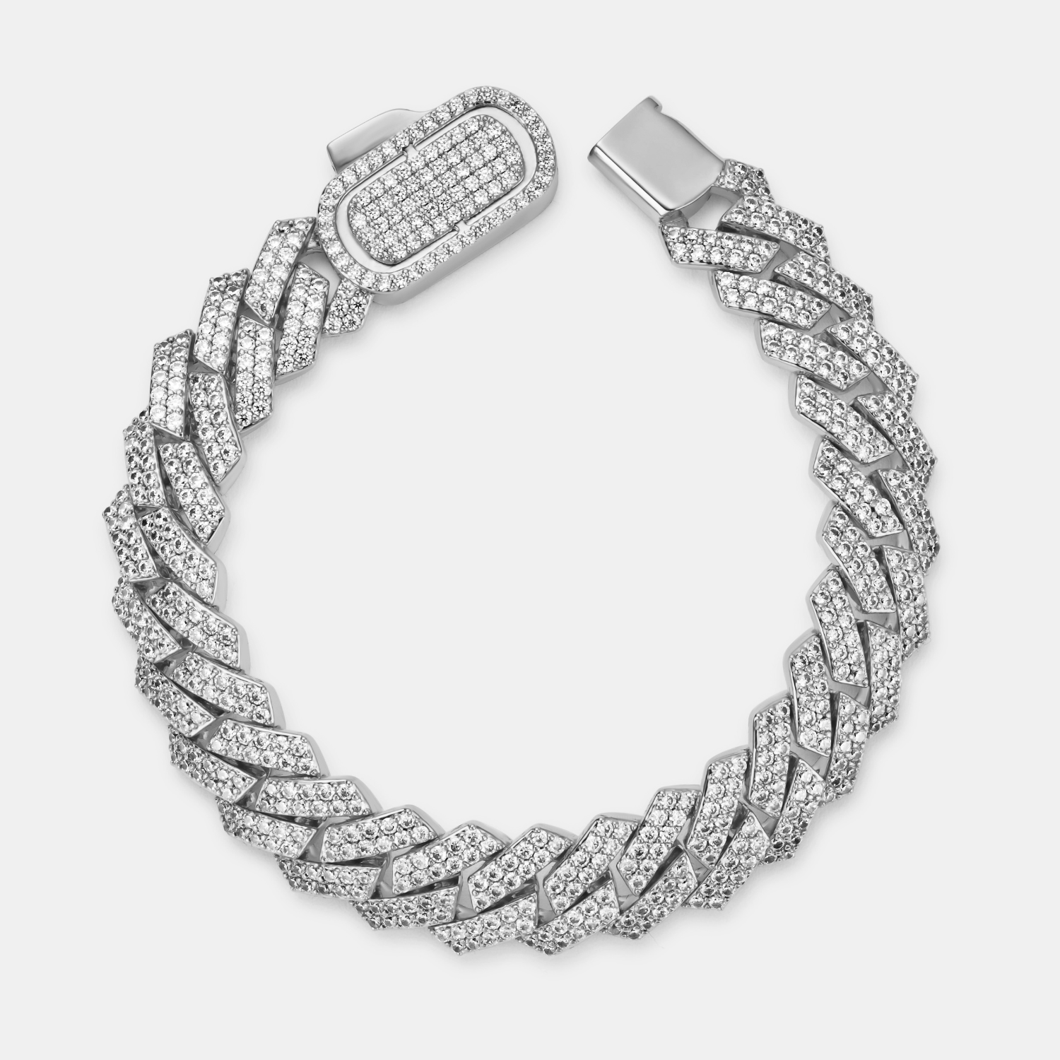 Prong Link Iced Cuban Bracelet (Silver) 12mm