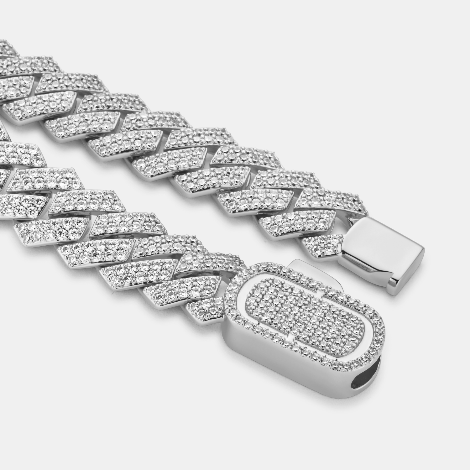 Prong Link Iced Cuban Bracelet (Silver) 12mm