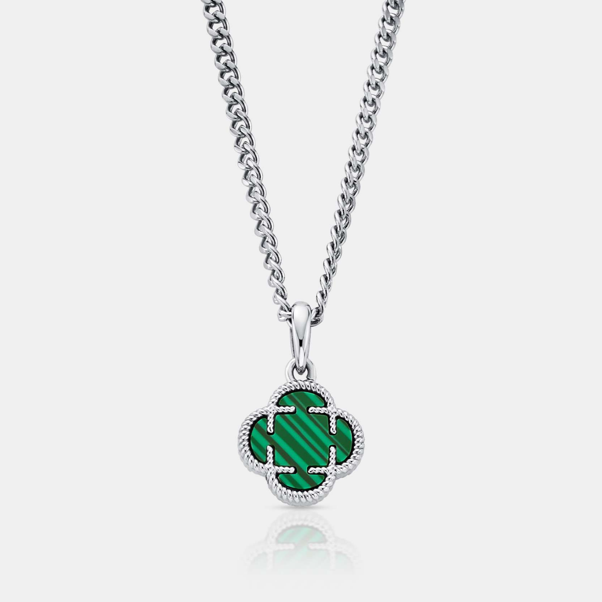 アクセサリー CRAFTD London CLOVER STONE NECKLACE Malachite Clover Stone Pendant (Silver)