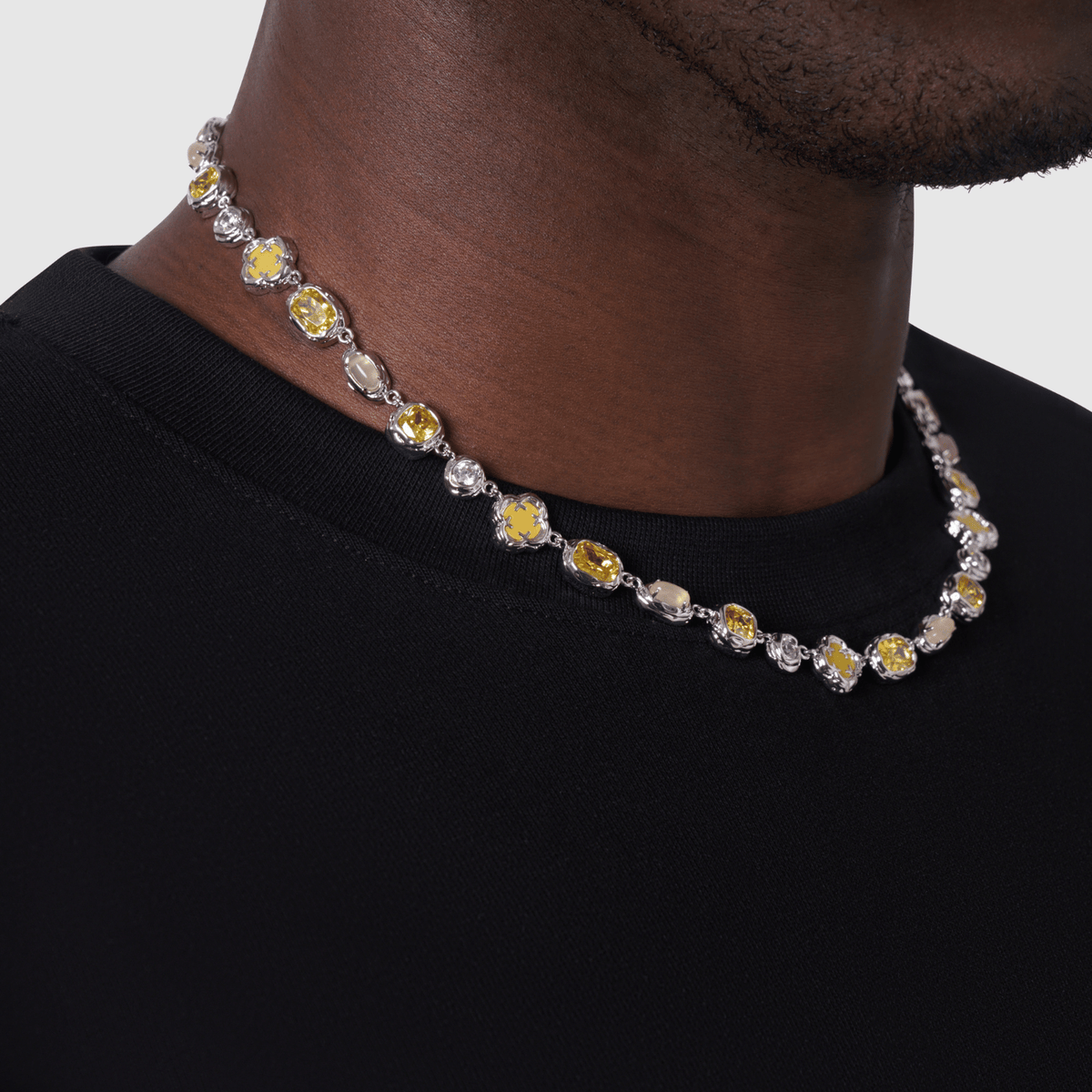 Melted Citrine Gemstone Necklace (Silver)