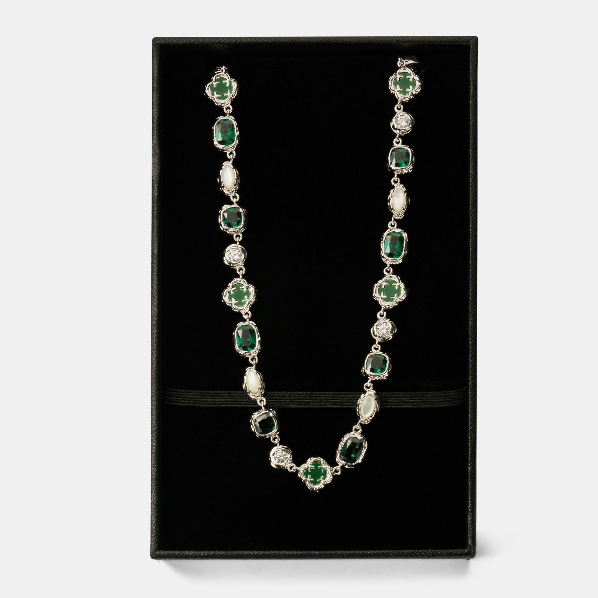 Melted Emerald Gemstone Necklace (Silver)