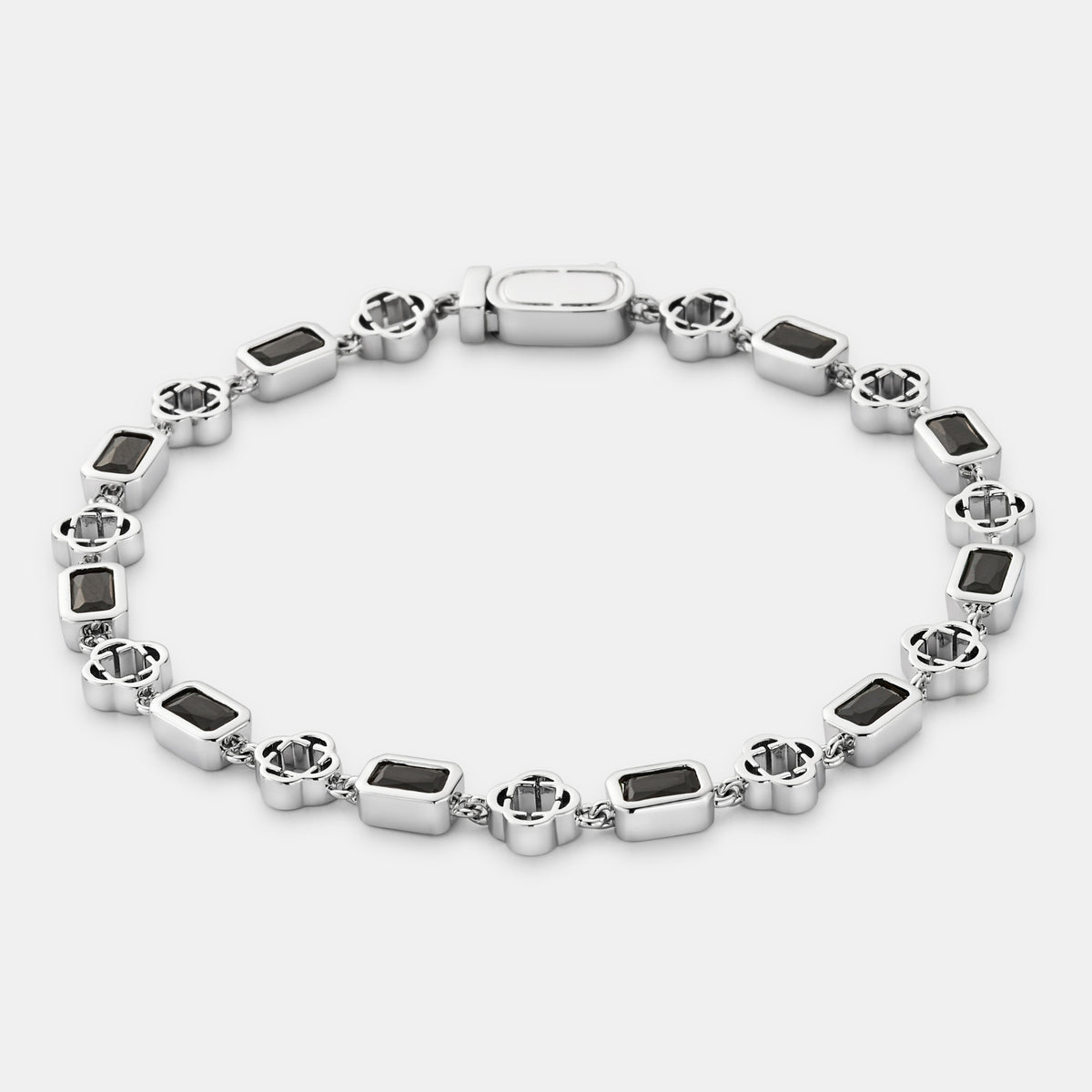 Onyx Gemstone Clover Bracelet (Silver)