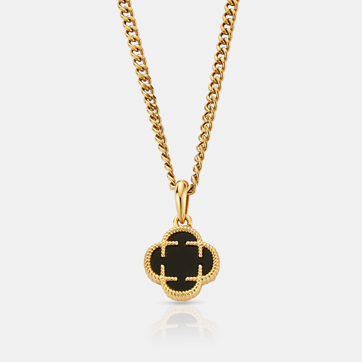 Onyx Clover Stone Pendant (Gold)