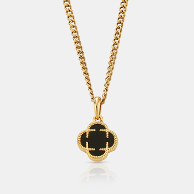 Onyx Clover Stone Pendant (Gold)