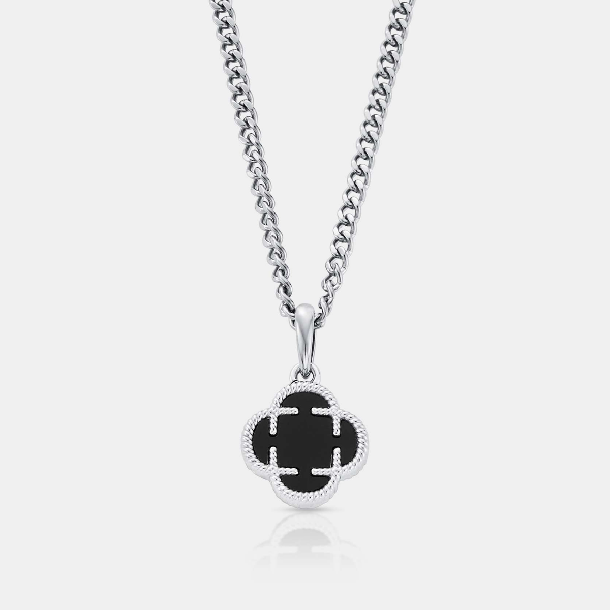 CRAFTD London ネックレス ONYX CLOVER STONE NECKLACE オニキス Onyx Clover Stone Pendant & Chain | Silver | CRAFTD London