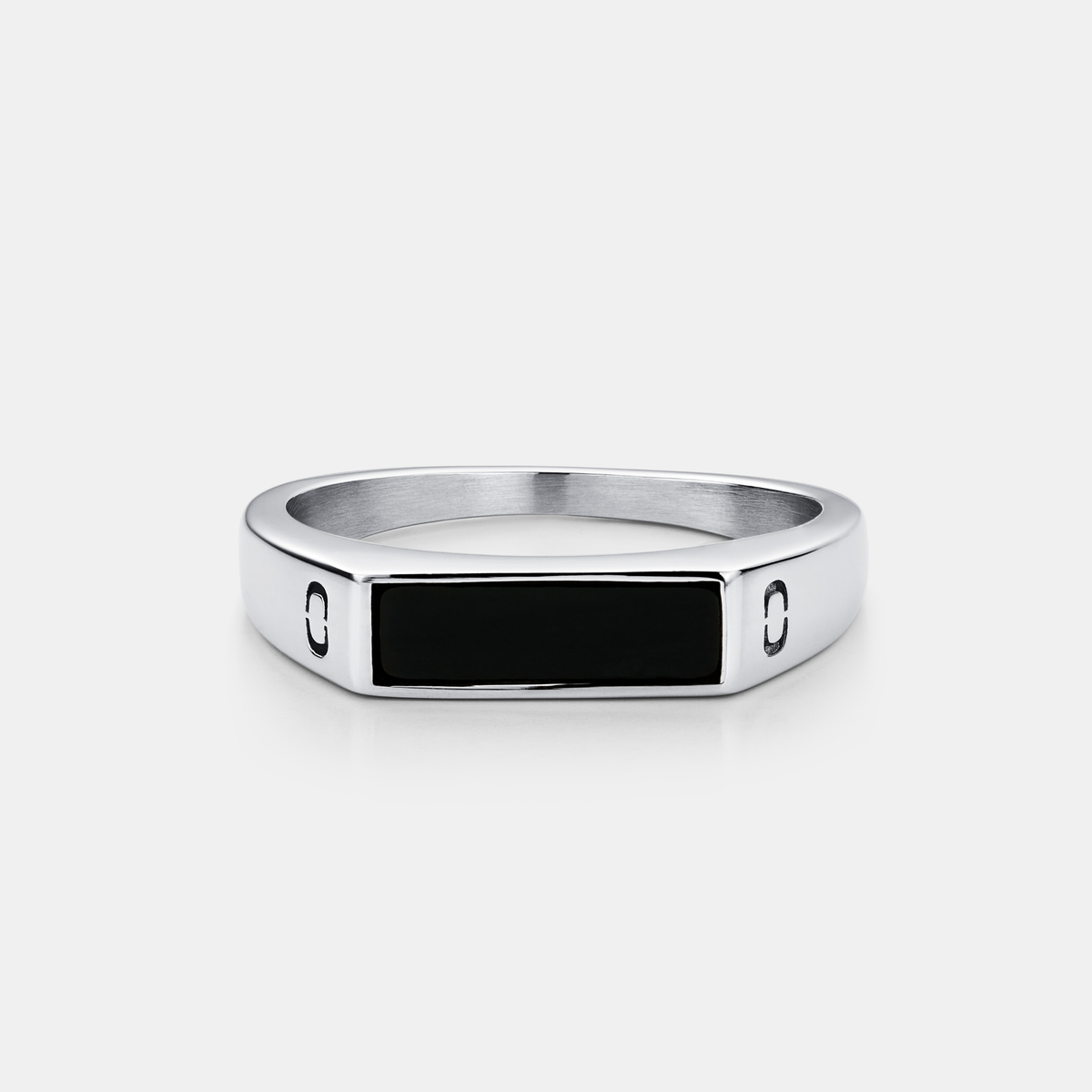 Onyx Rectangle Stone Signet Ring (Silver)
