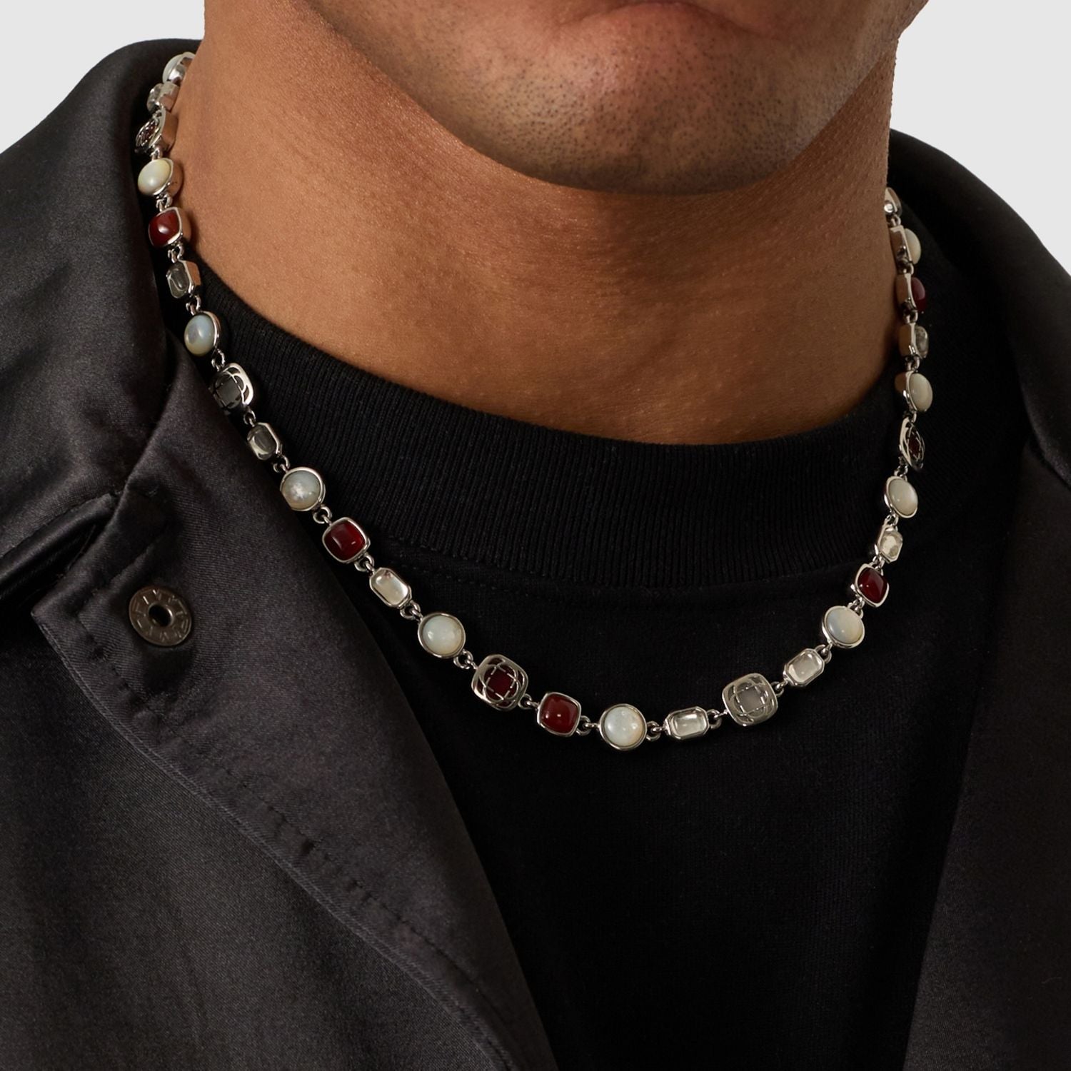 Red Crystal Gemstone Necklace (Silver)