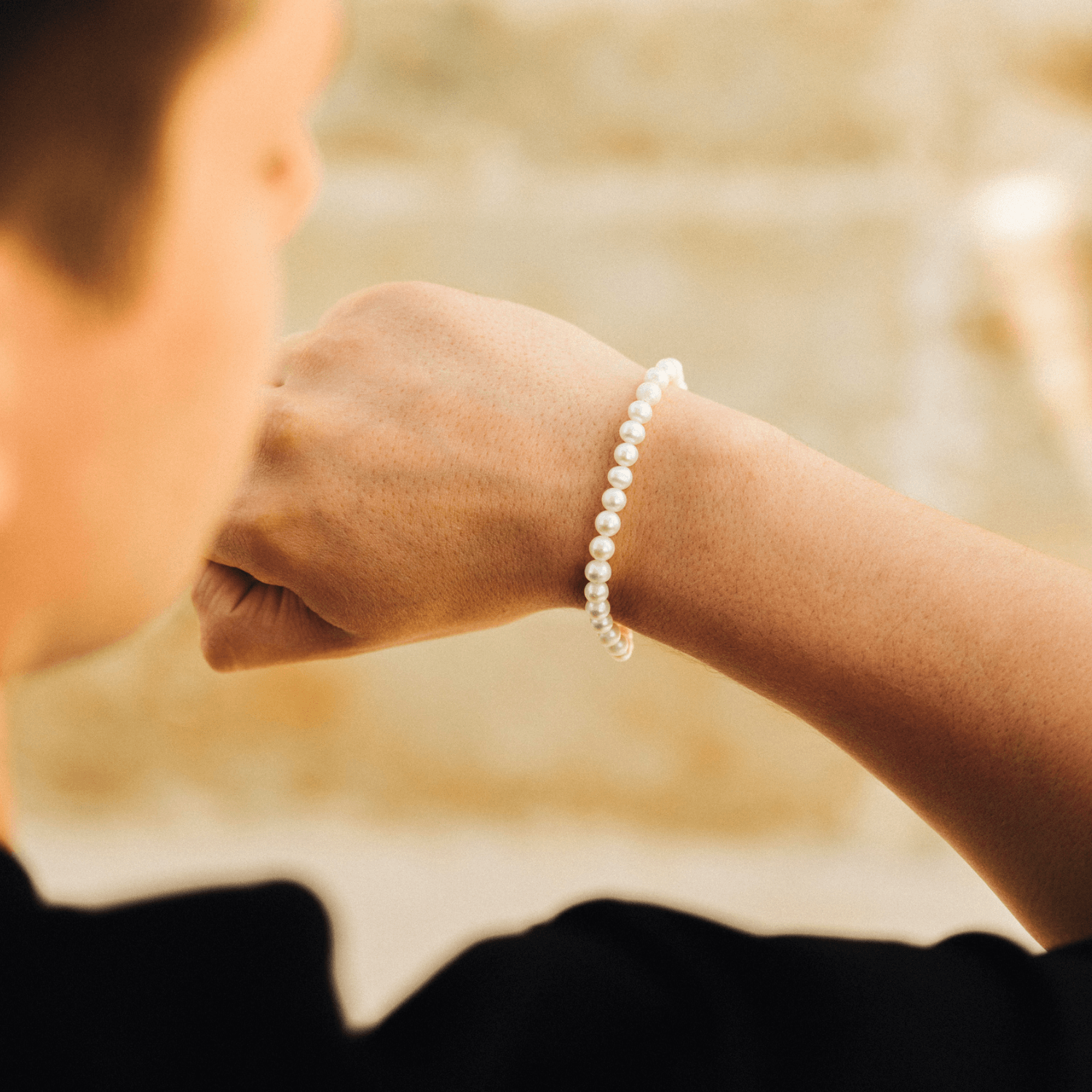 Pulsera de perlas reales redondeadas (plata)
