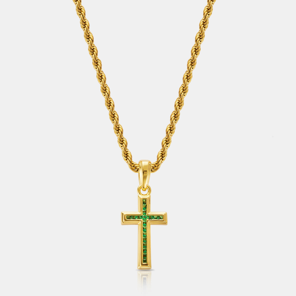 Mini Emerald Stone Cross (Gold)