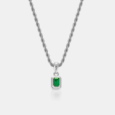 Mini Emerald Stone Rectangle (Silver)
