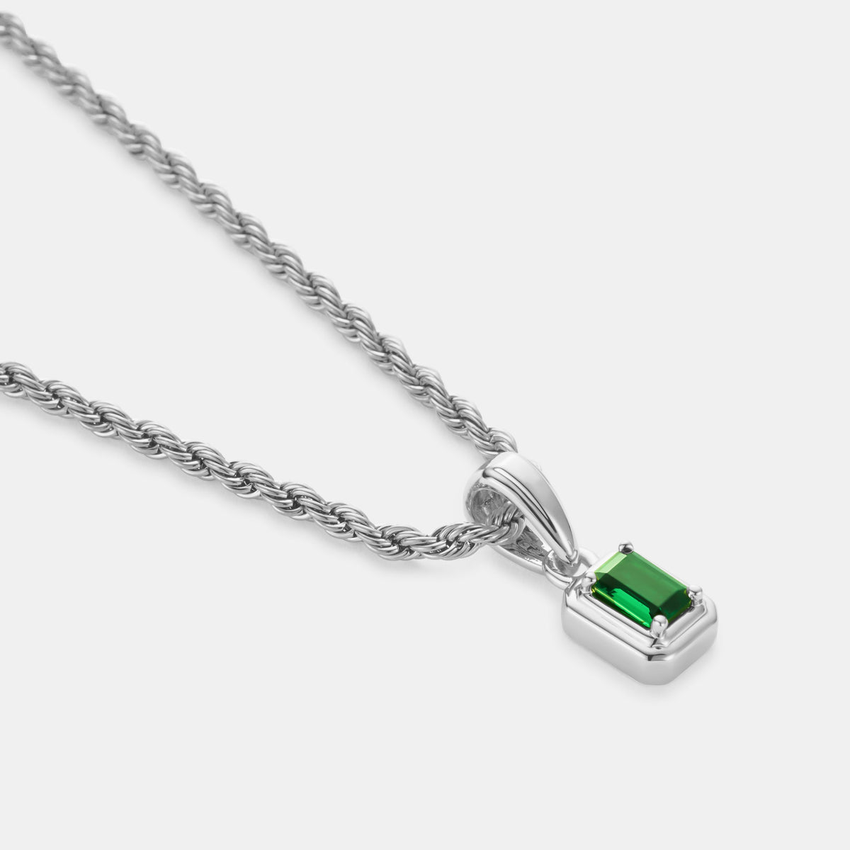 Mini Emerald Stone Rectangle (Silver)