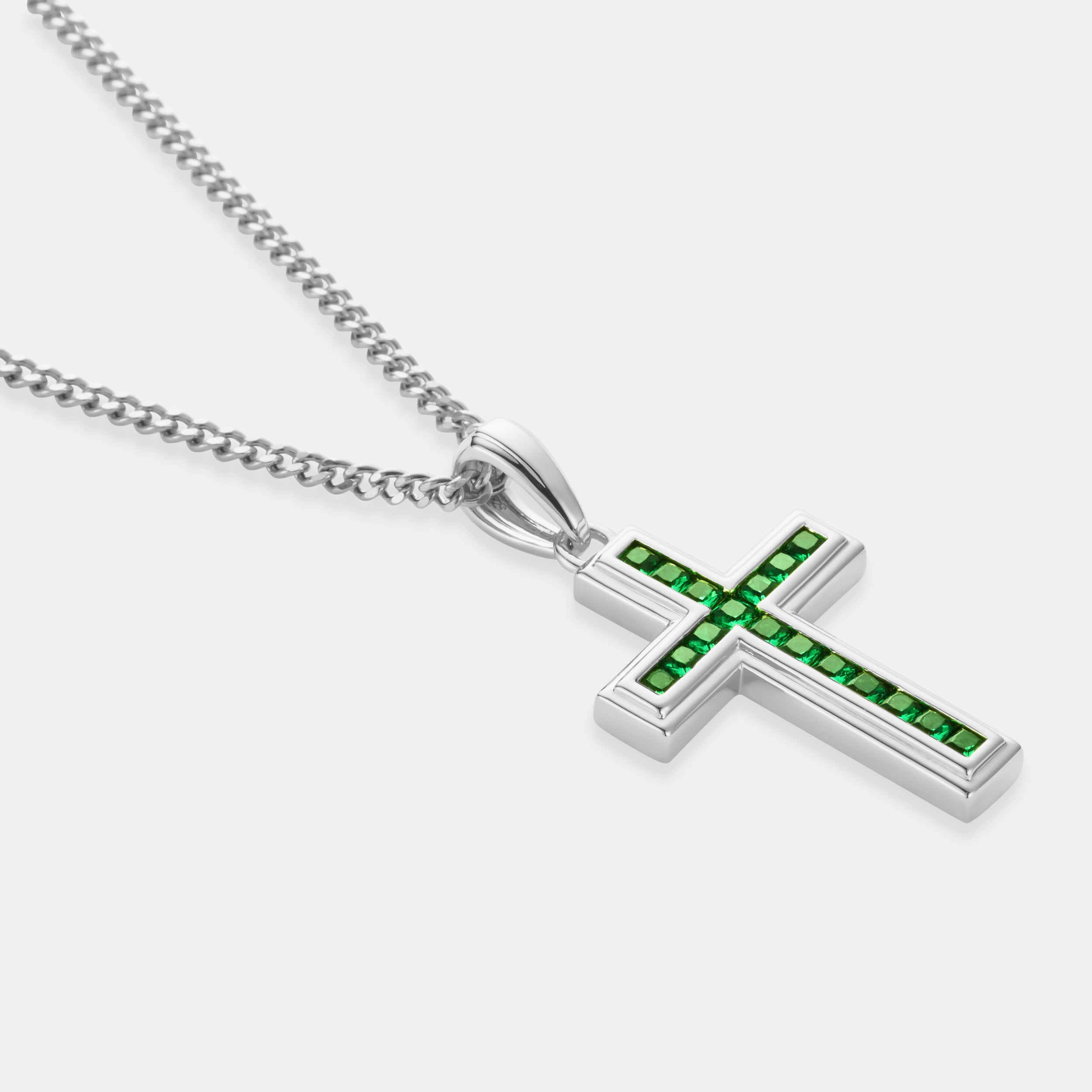 Emerald Stone Cross (Silver)