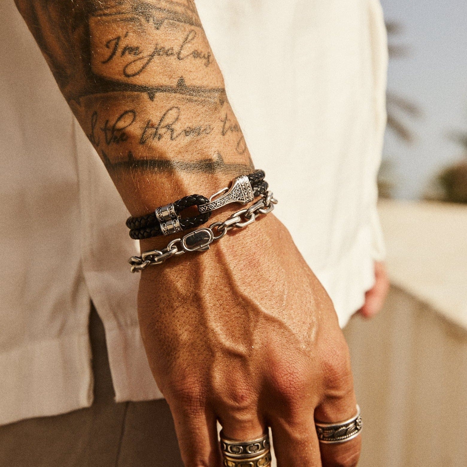 Leather Rope Bracelet (Silver)
