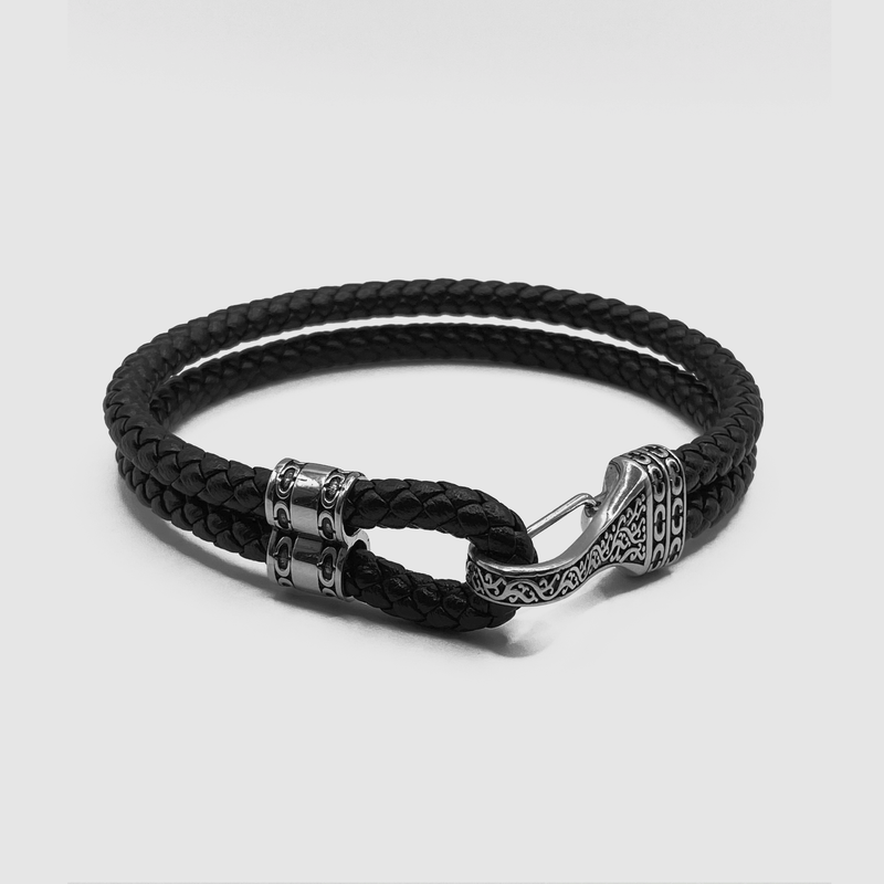 Pulsera de cuerda de cuero (plata) 