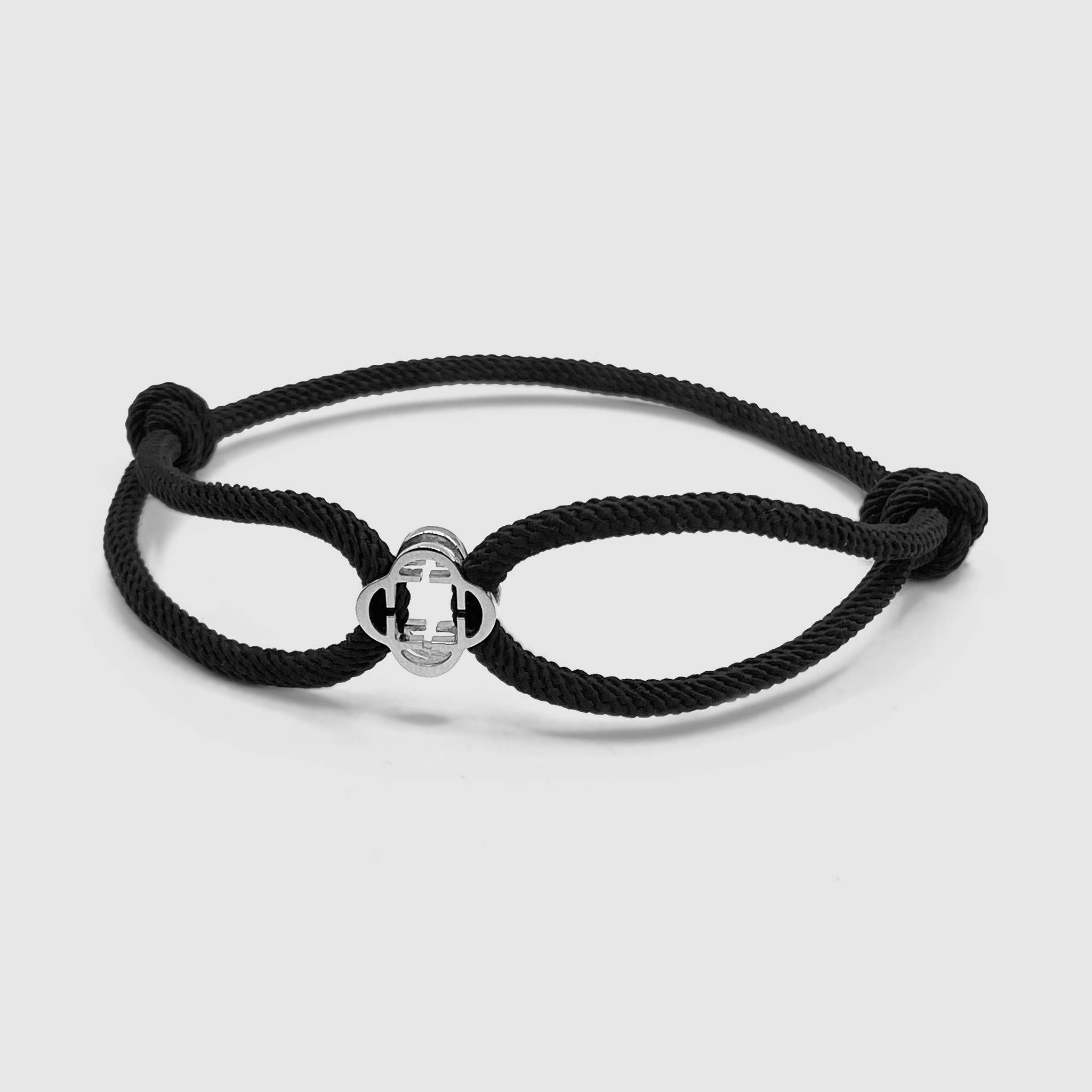 Black Cord String Bracelet for Men (Silver)