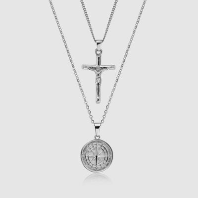 Compass x Crucifix Set (Silver)