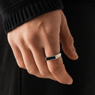 Onyx Rectangle Stone Signet Ring (Silver)