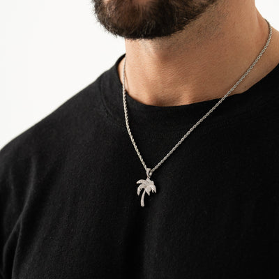 Iced Palm Tree Pendant (Silver)