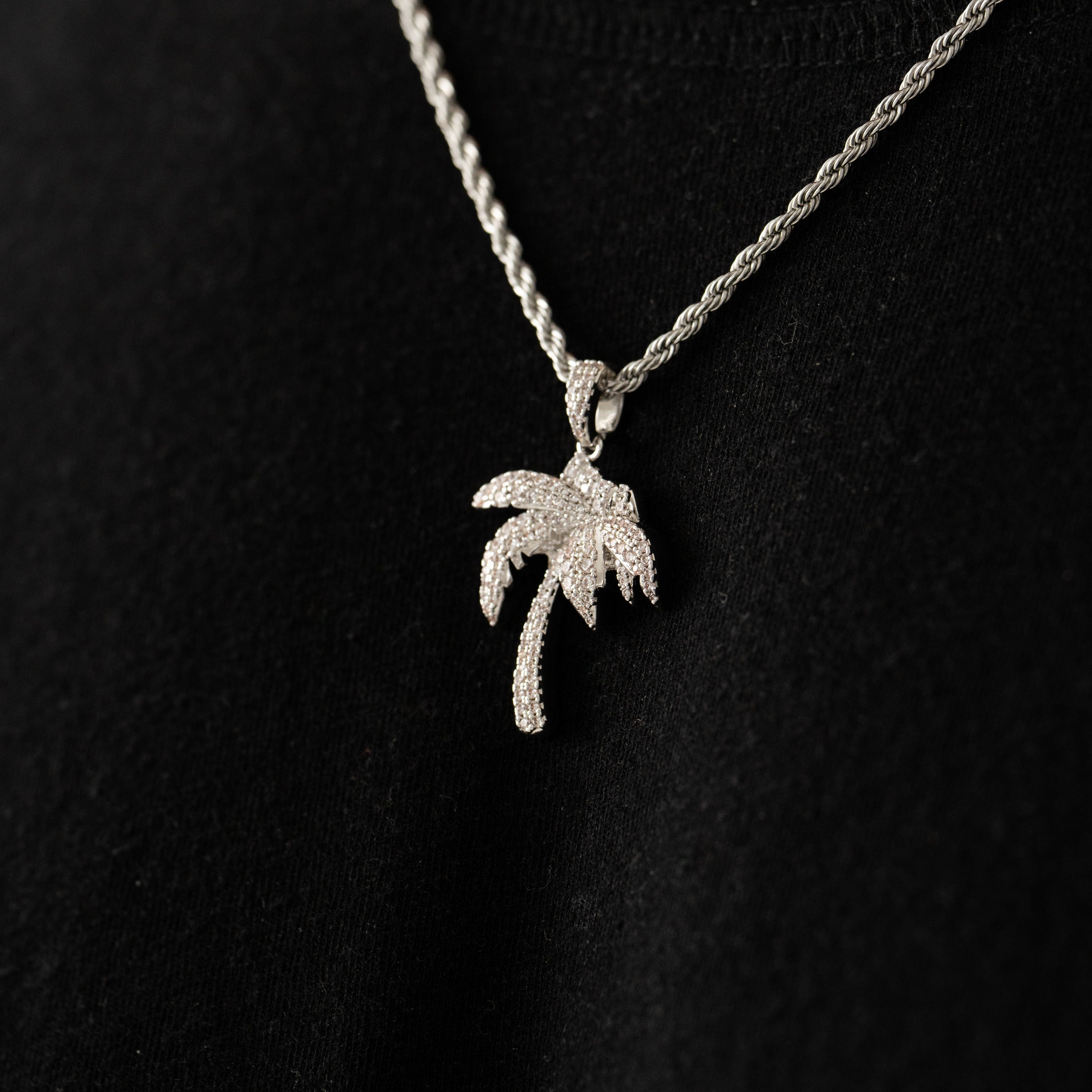 Iced Palm Tree Pendant (Silver)