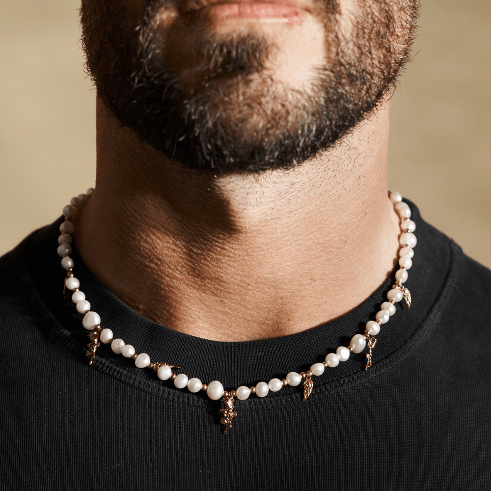 Men's Pendant Necklace With Real Pearls (Gold) CRAFTD London