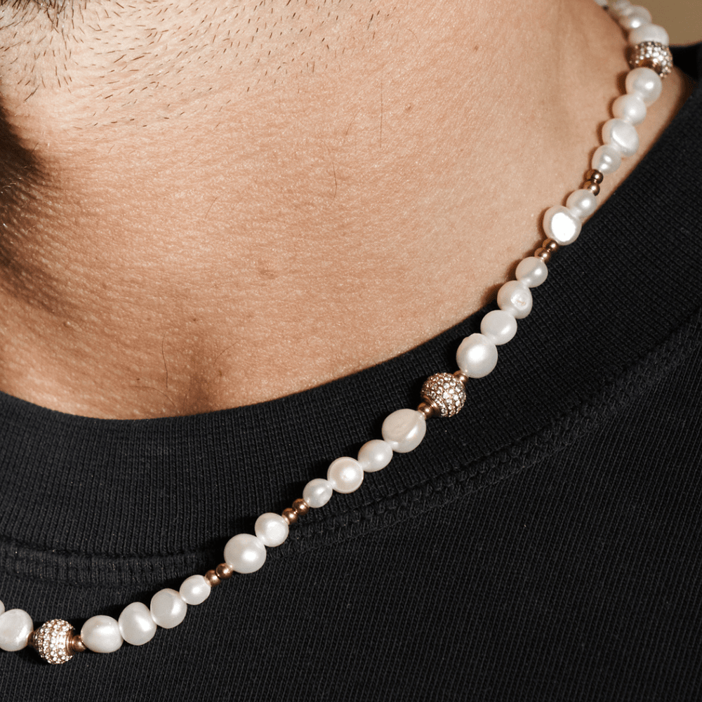 Diamond Bead Pearl Necklace (Gold) CRAFTD London