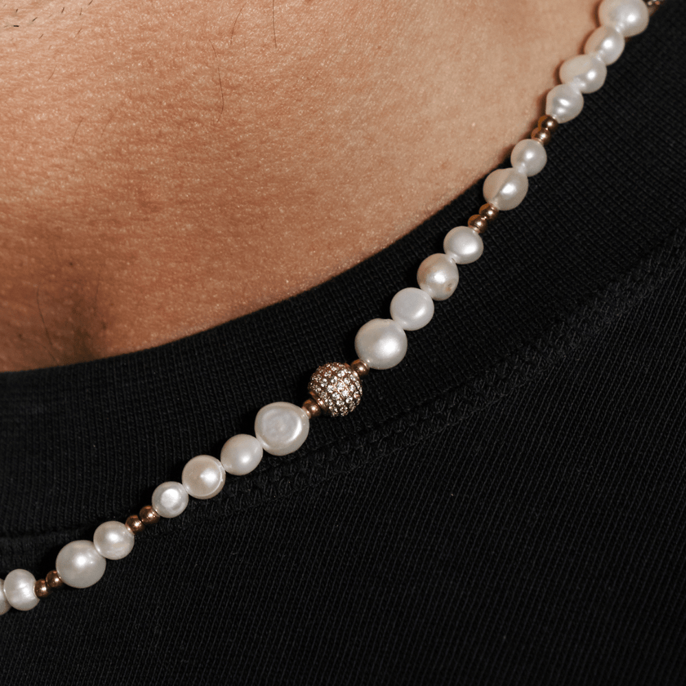 Diamond Bead Pearl Necklace (Silver) CRAFTD London