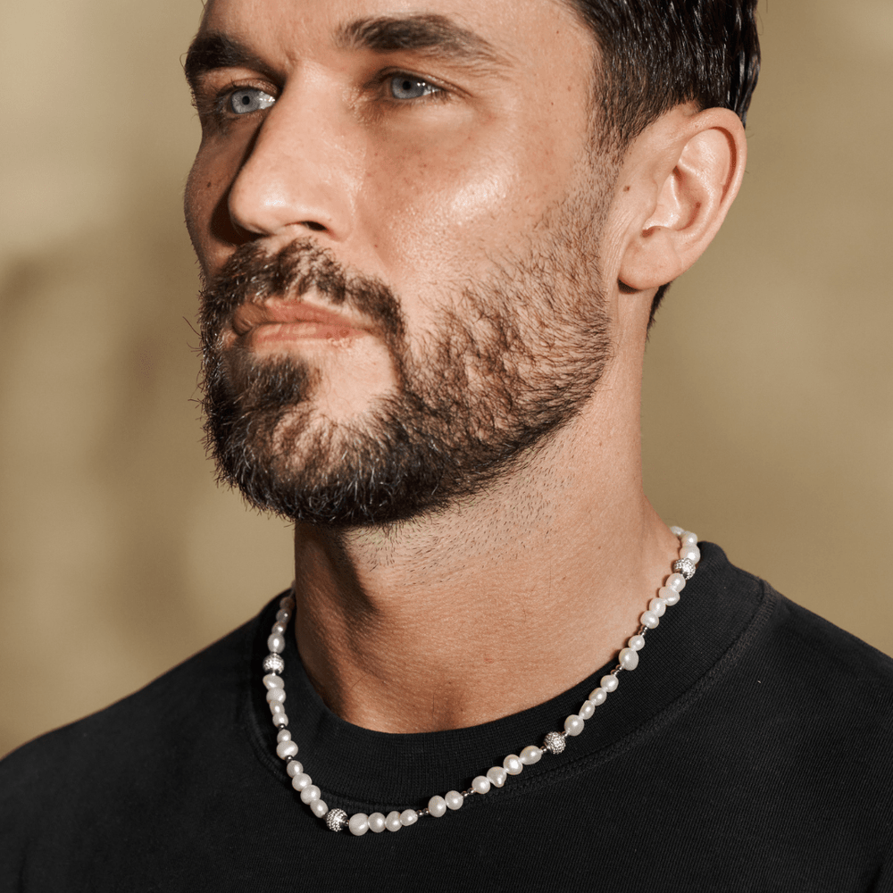 Diamond Bead Pearl Necklace (Silver) CRAFTD London