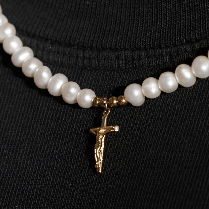 Men's Crucifix Pearl Necklace (Gold) CRAFTD London
