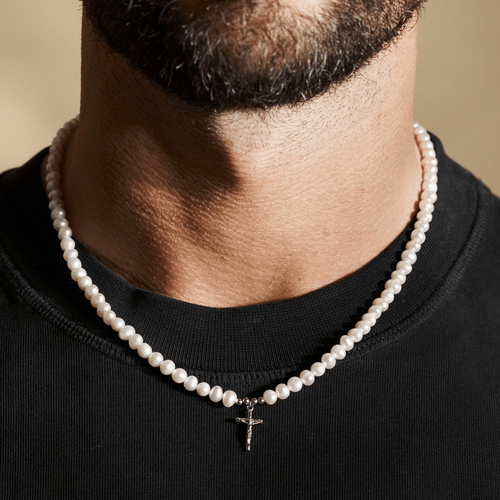 Men's Crucifix Pearl Necklace (Silver) CRAFTD London