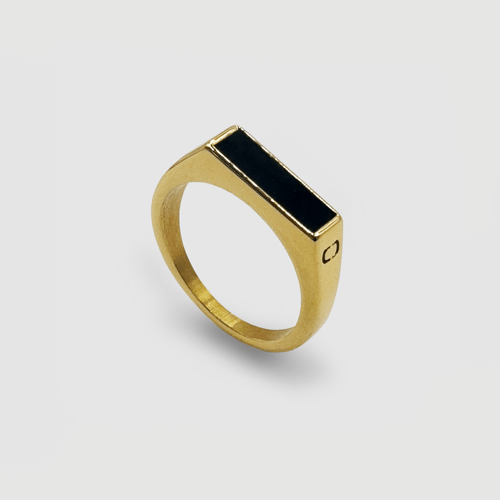 Men's Black Onyx Rectangle Stone Ring (18k Gold)