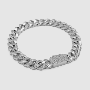 Pulsera cubana de medio hielo (plata) de 8 mm