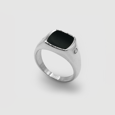 Onyx Squared Stone Signet Ring (Silver)