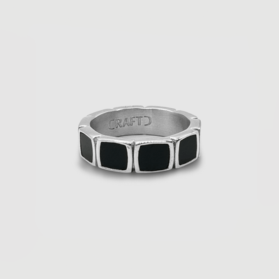 Onyx Stone Band Ring (Silver)